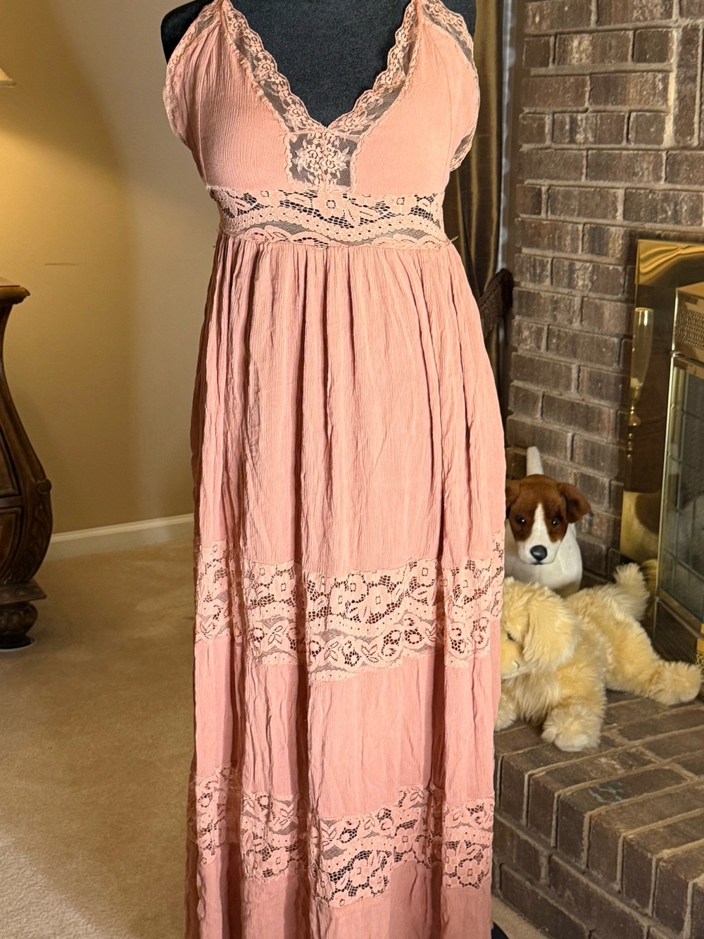 Large Dusty Rose Lace Maxi Dress | Romantic Boho Cottagecore Fall